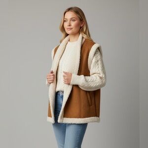 OLD‎ NAVY Women's Sherpa Lined Suede Vest Brown Size Large